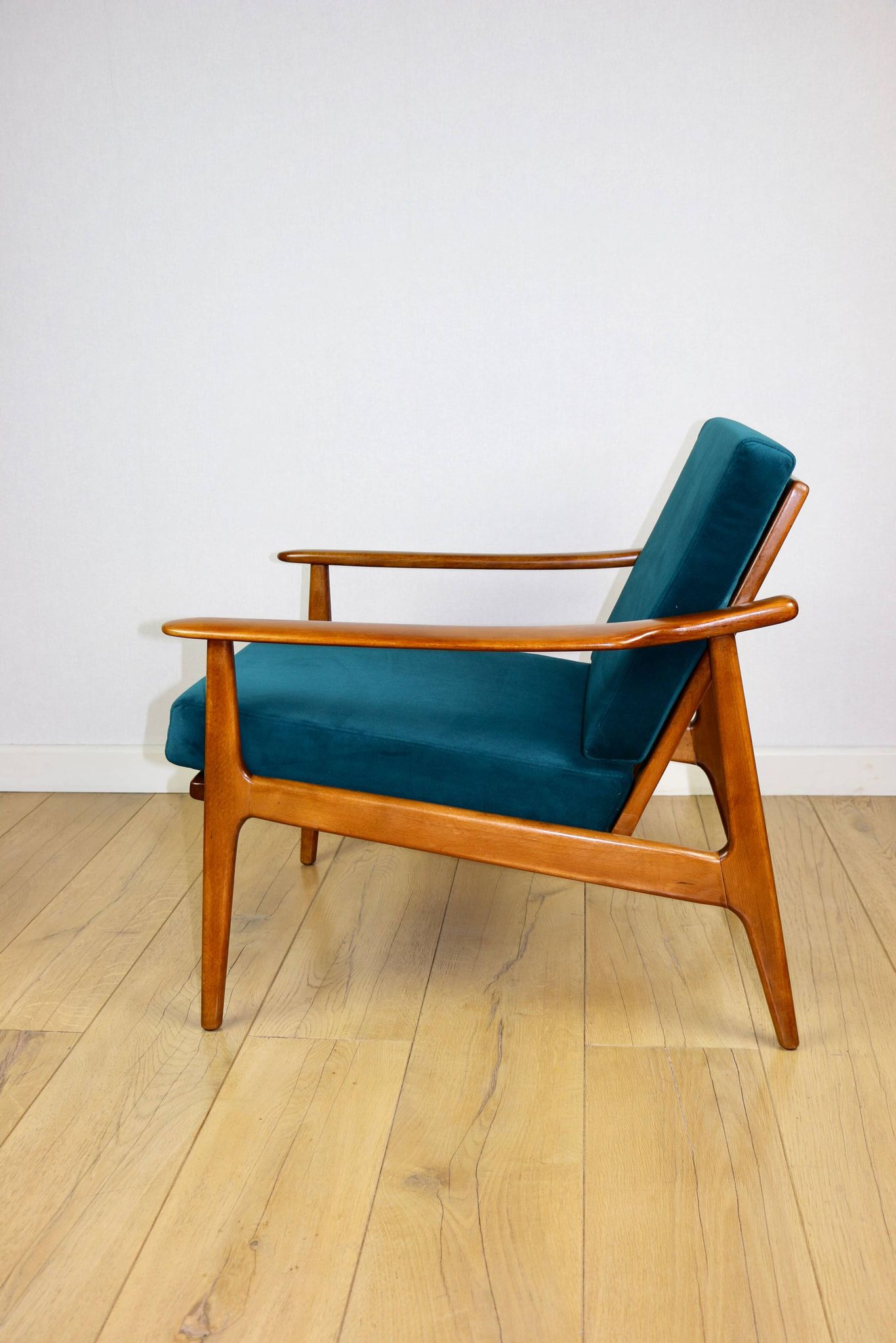 Danish vintage loft armchair in sea green on removable cushions