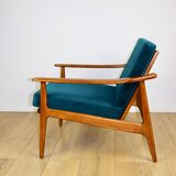 Danish vintage loft armchair in sea green on removable cushions