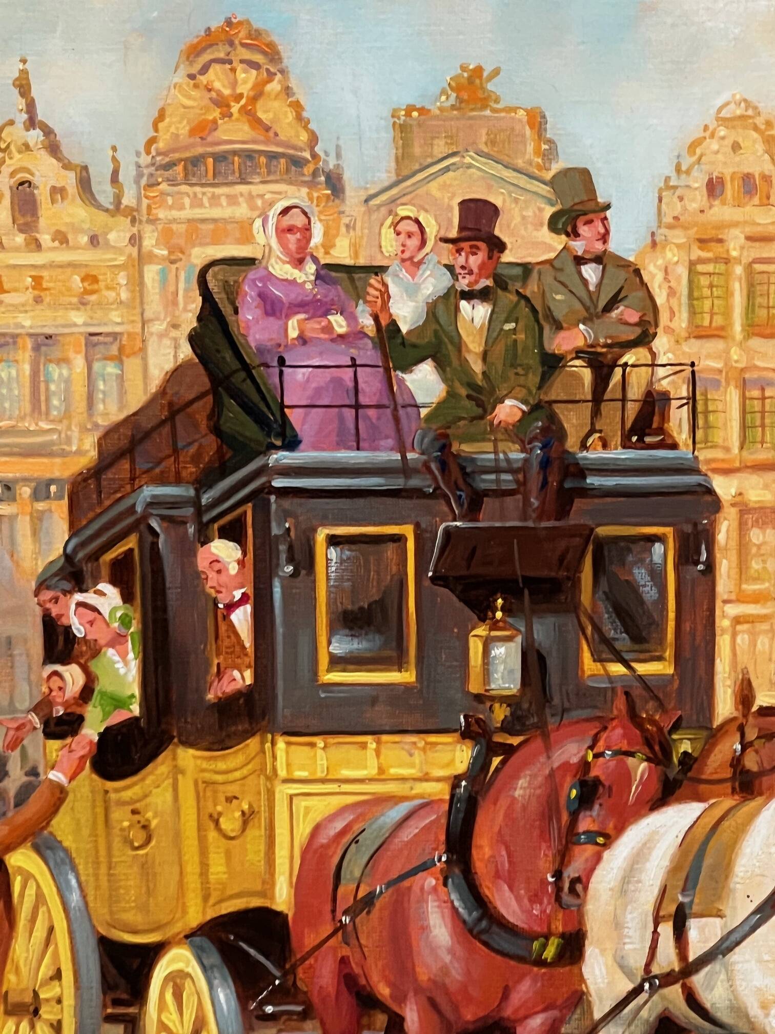 Peinture  "Promenade en ville".