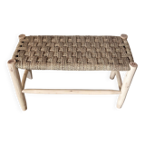 Moroccan wooden and rope bench – Checkerboard weave