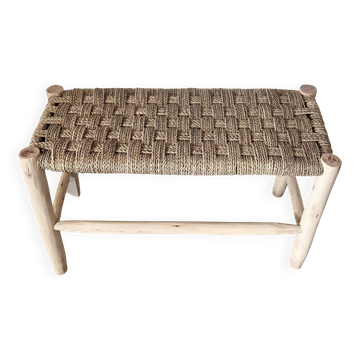 Banc marocain en bois & corde – Tressage damier