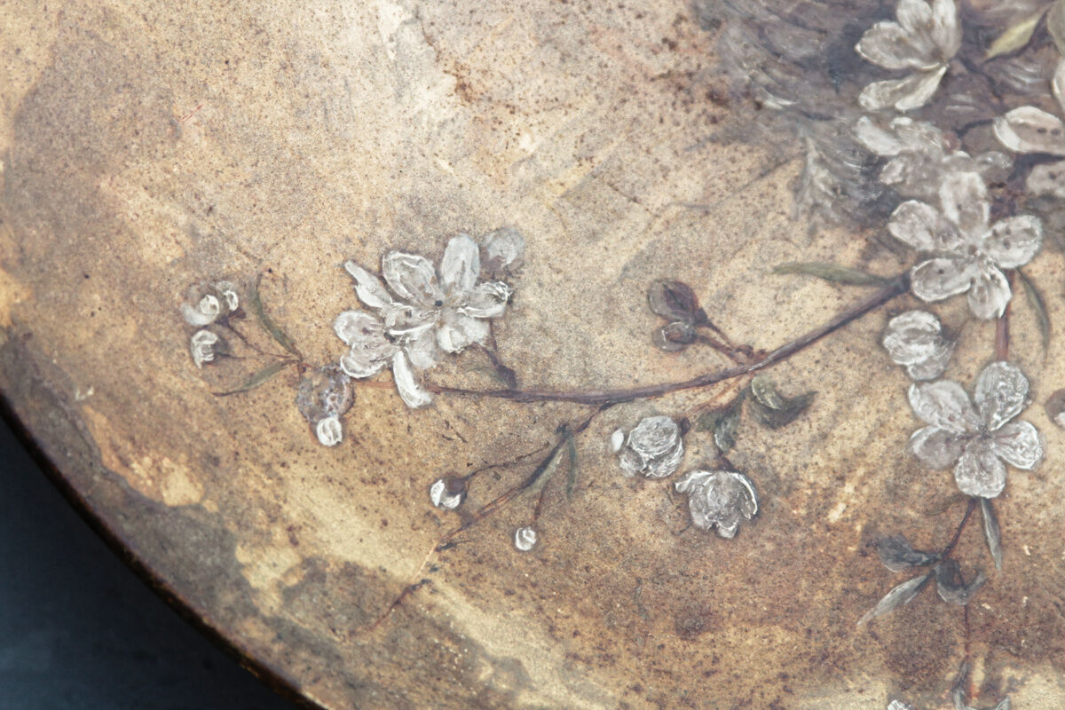 Bird dish, painted sheet metal, signed