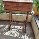 Console, side desk or dressing table in wood with marquetry top and 2 drawers