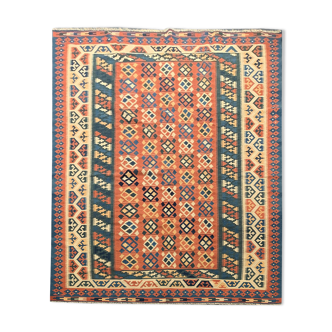Handmade oriental caucasian kilim flat woven wool area rug- 212x296cm