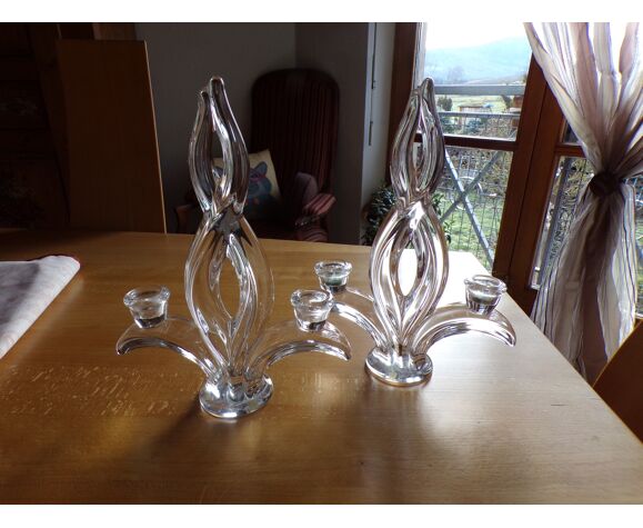 Set de 2 bougeoir chandelier cristal Vannes forme fleur de lys | Selency
