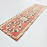 4x12 Coral Red & Beige Vintage Runner Rug,106x375 Cm