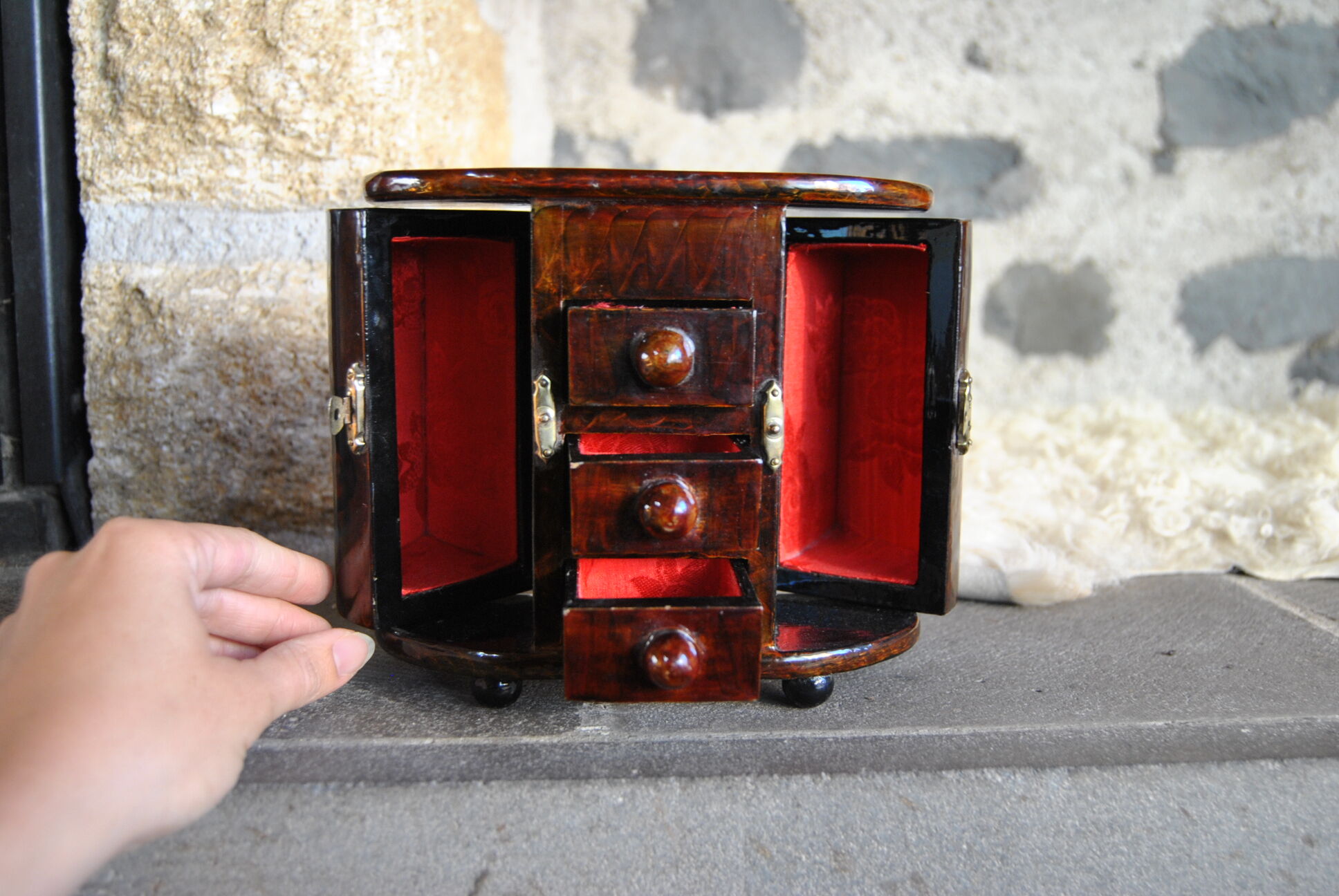 Woodworker's jewelry box mahogany tint 70s/80s