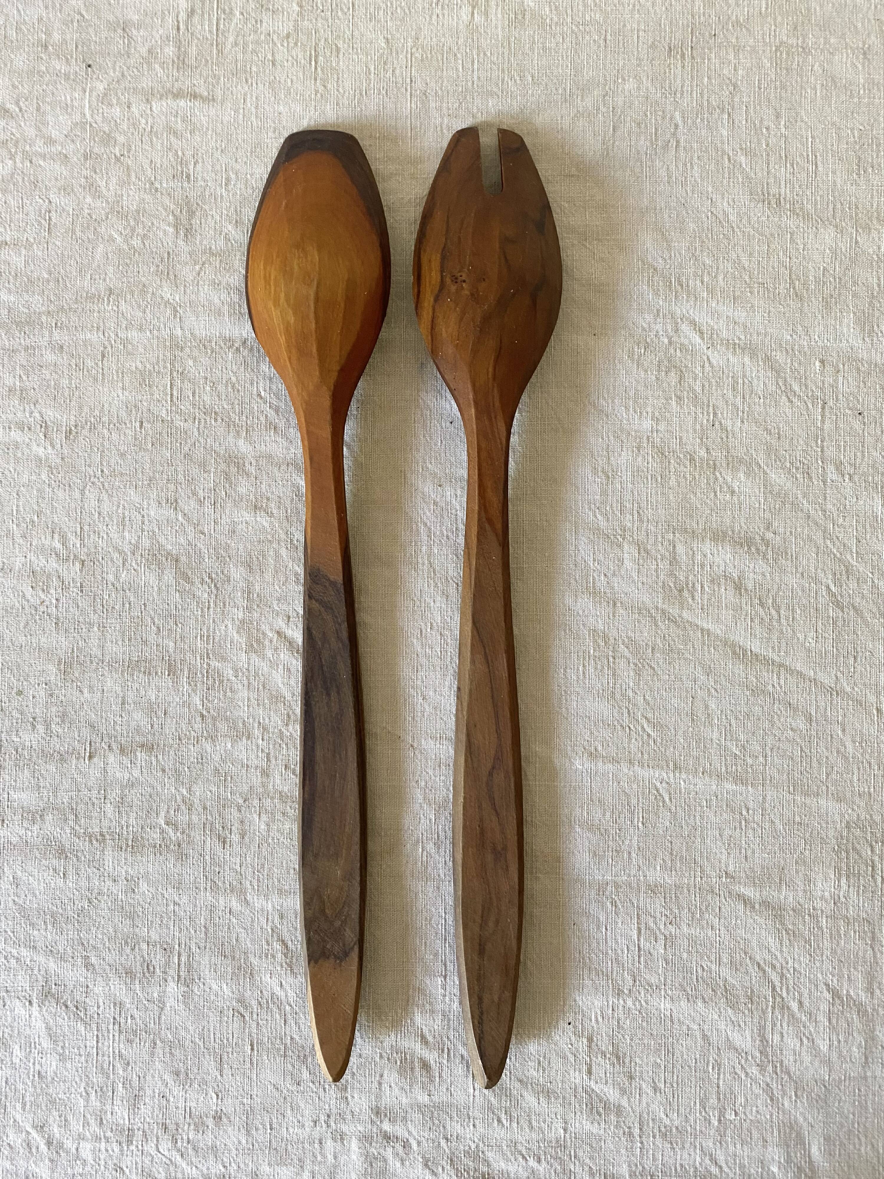 Olive wood salad servers