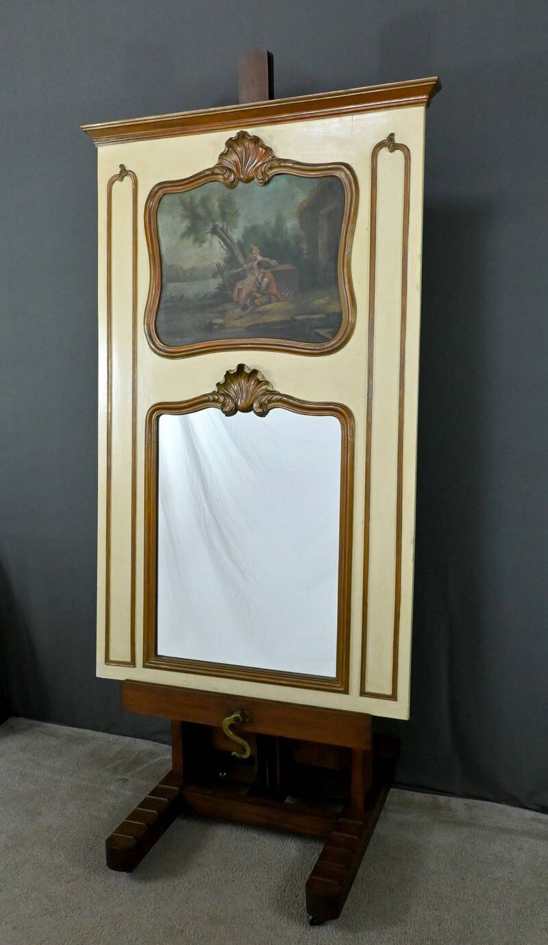 Painted Wooden Trumeau Mirror, Louis XV Style – Late 19th Century