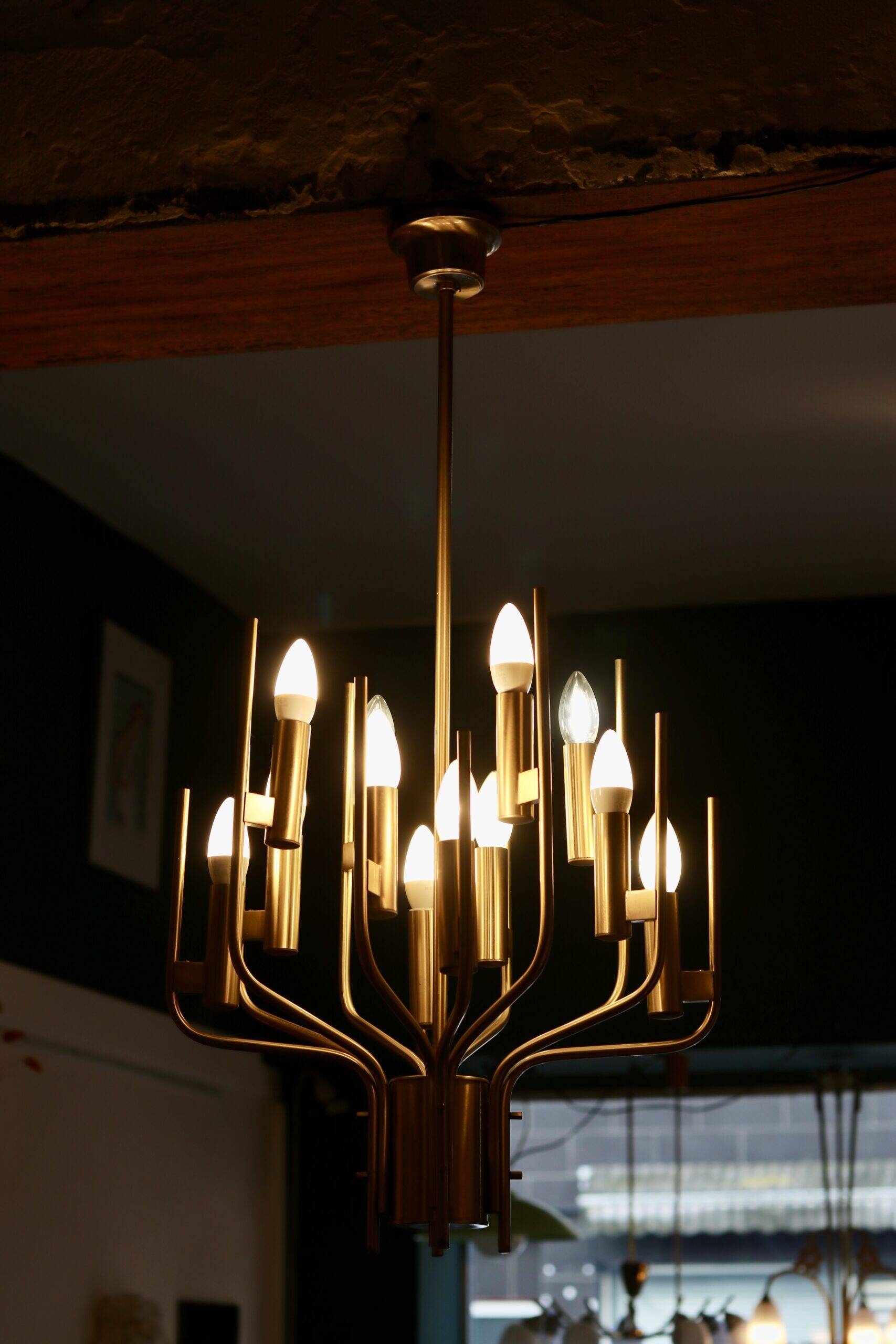 Italian chandelier Gaetano Scolari in brass, 1970.