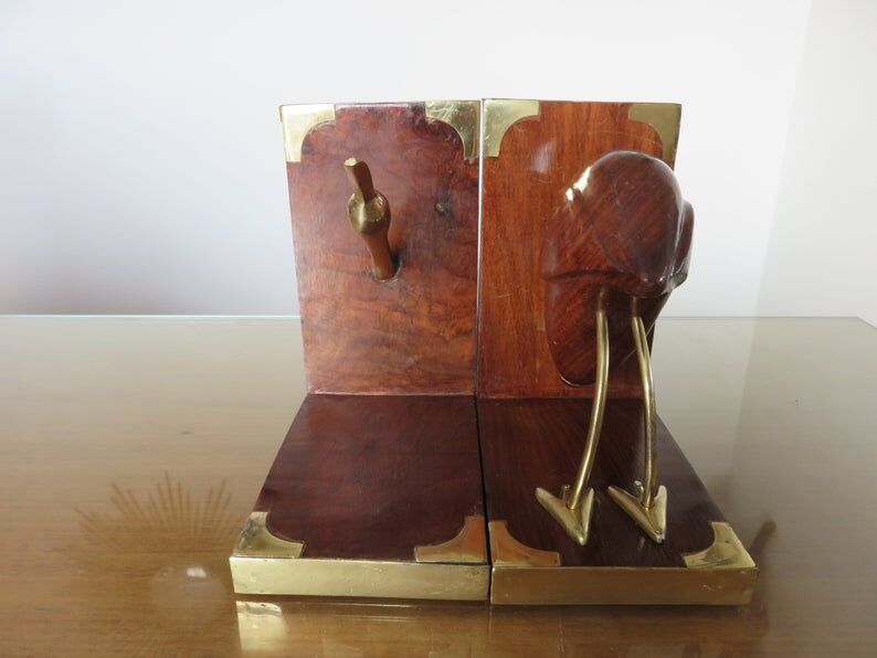 Pair of greenhouse pounds "heron" in wood and brass 70s