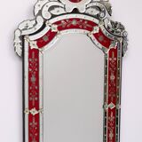 Large Vintage Venetian Red Glass Etched Wall Mirror