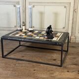 Coffee table, marble samples, custom metal base.