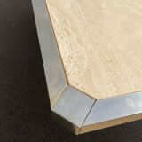 Vintage coffee table in travertine and brass.