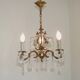 Chandelier en cage en bronze et cristal à 3 lumières Acanthus Art Nouveau français