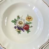 Set of 6 antique Badonviller earthenware soup plates with flowers and gilding