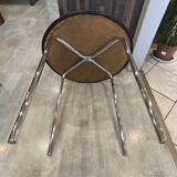 Table d’appoint chrome et skai noir vintage style Bauhaus vintage 1970