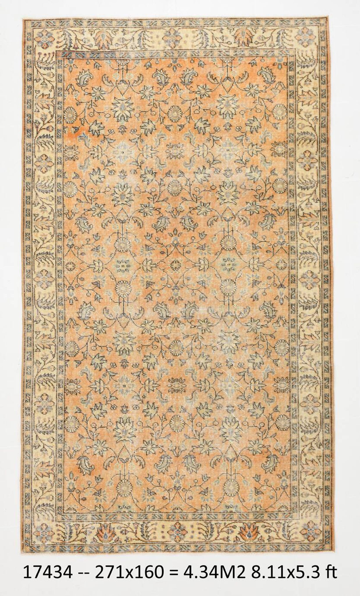 5x9 Vintage Orange Floral Turkish Area Rug, 160x271Cm