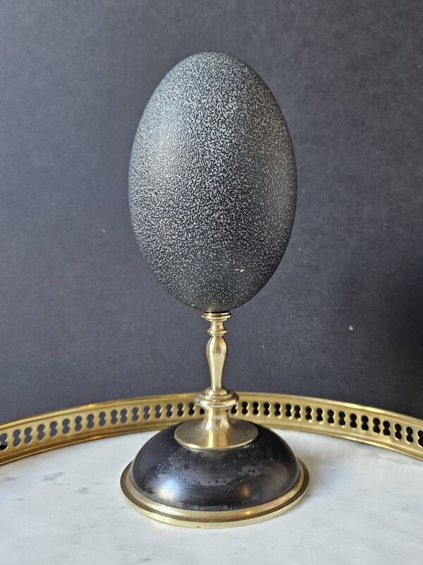 Oeuf d'Émeu, Socle Laiton et Marbre Noir (Début XXè) H : 21 cm   Curiosité