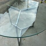 Large round table slab of stainless glass base