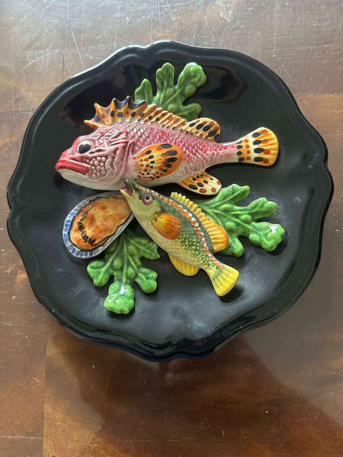 trompe l'oeil plate - Vallauris Majolica - Fish/Seafood -