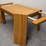 Maison Regain extendable table in solid elm, 1970s-1980s