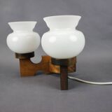 Czechoslovak wall lamp from the 1960s with Valasske Mezirici glass and a wooden base.