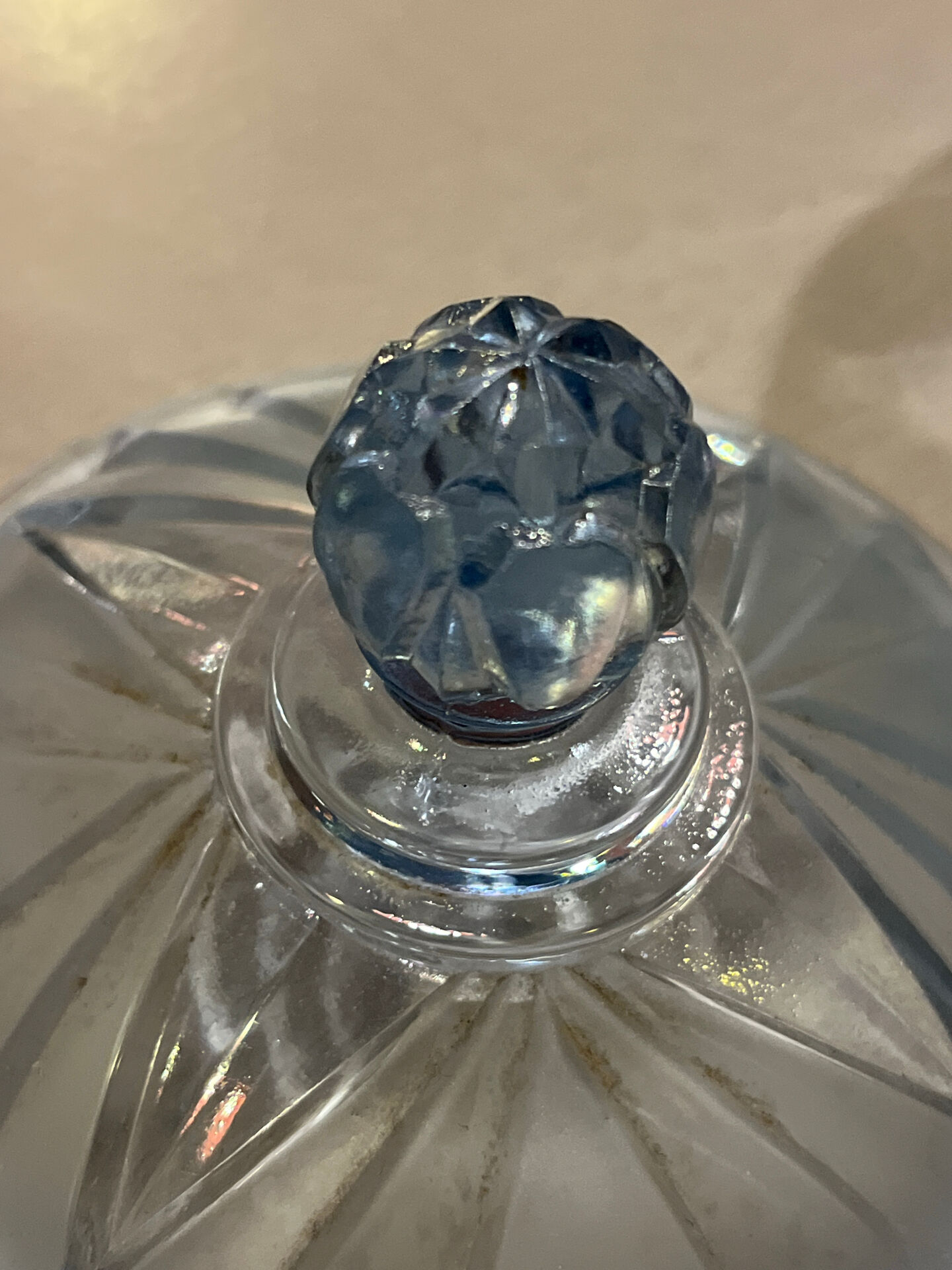 Vintage blue azure glass bonbonnière / sugar bowl – Vallérysthal (Condition