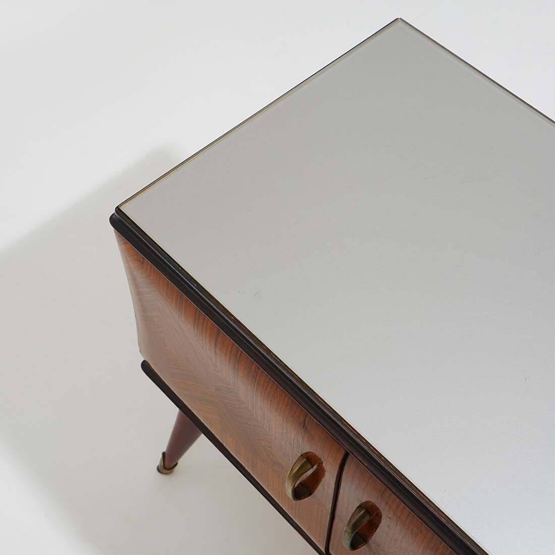 Pair of bedside tables with glass top, 1950s