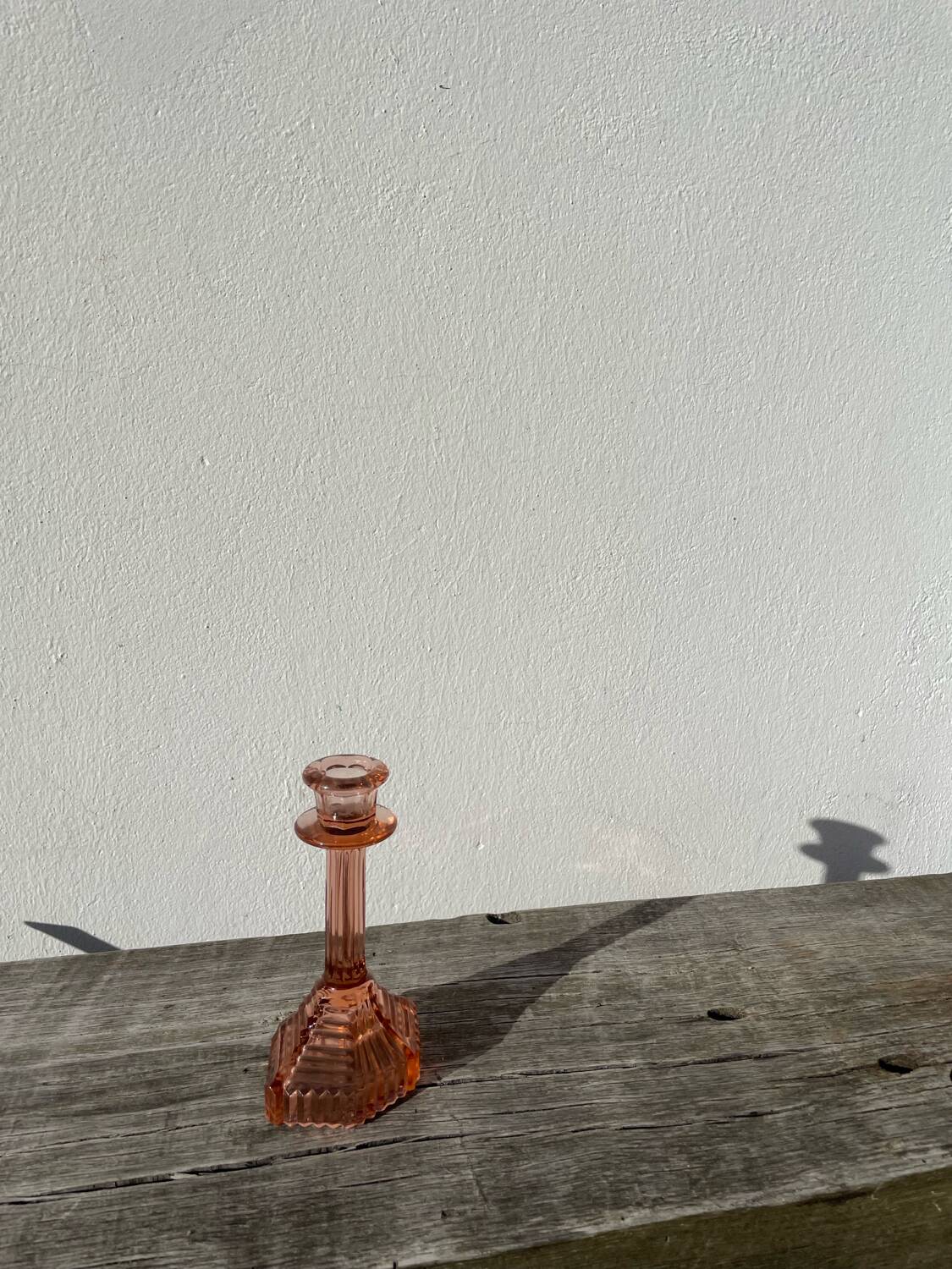Bougeoir Rosaline verre rose art déco