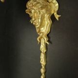 Pair of large Louis XVI style sconces with male faces - bronze