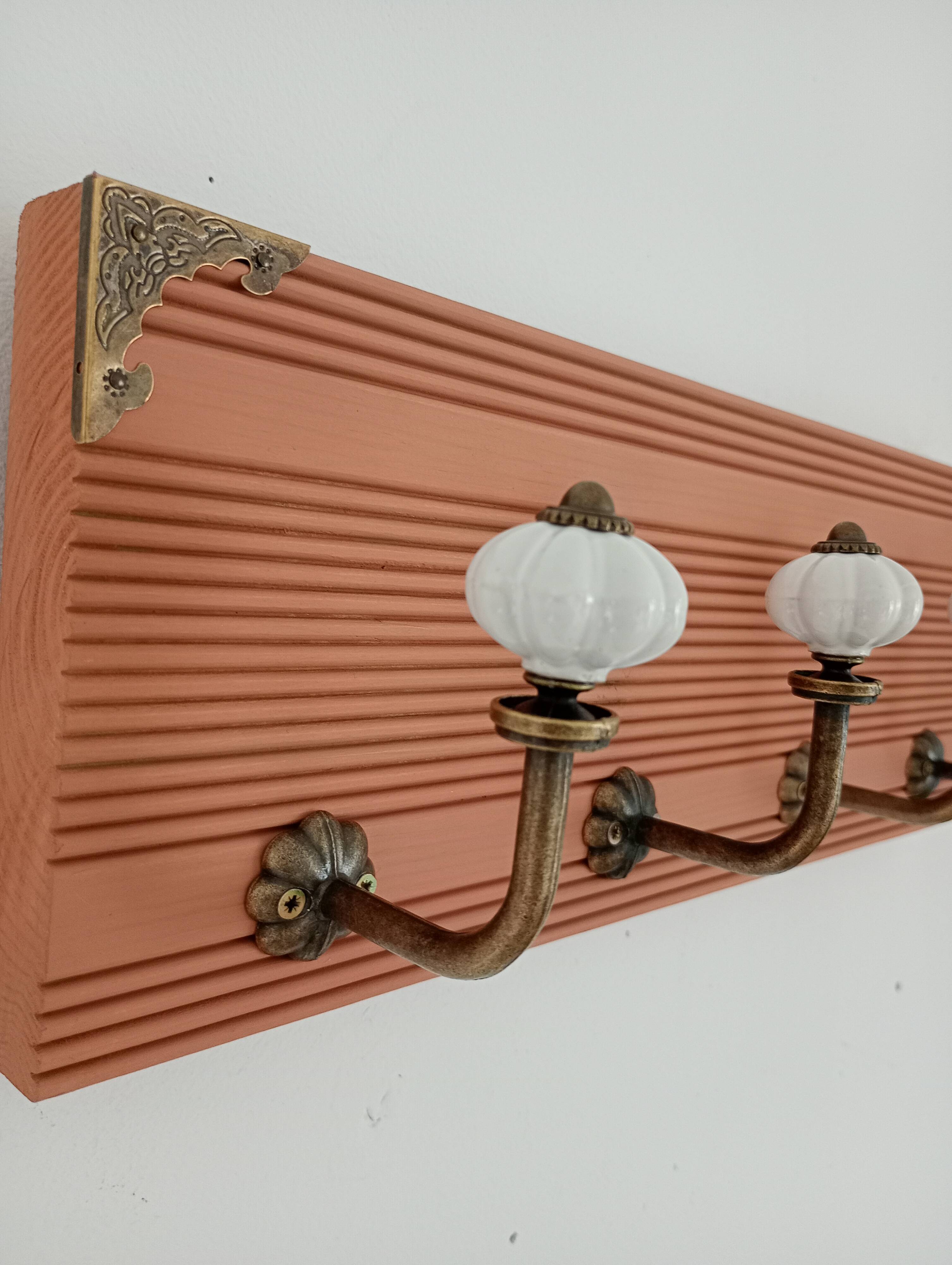 Wall coat rack 40 cm – 4 ceramic hooks | Vintage style