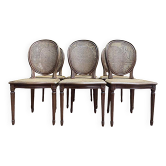 Suite de 6 chaises médaillon de style Louis XVI en cannage