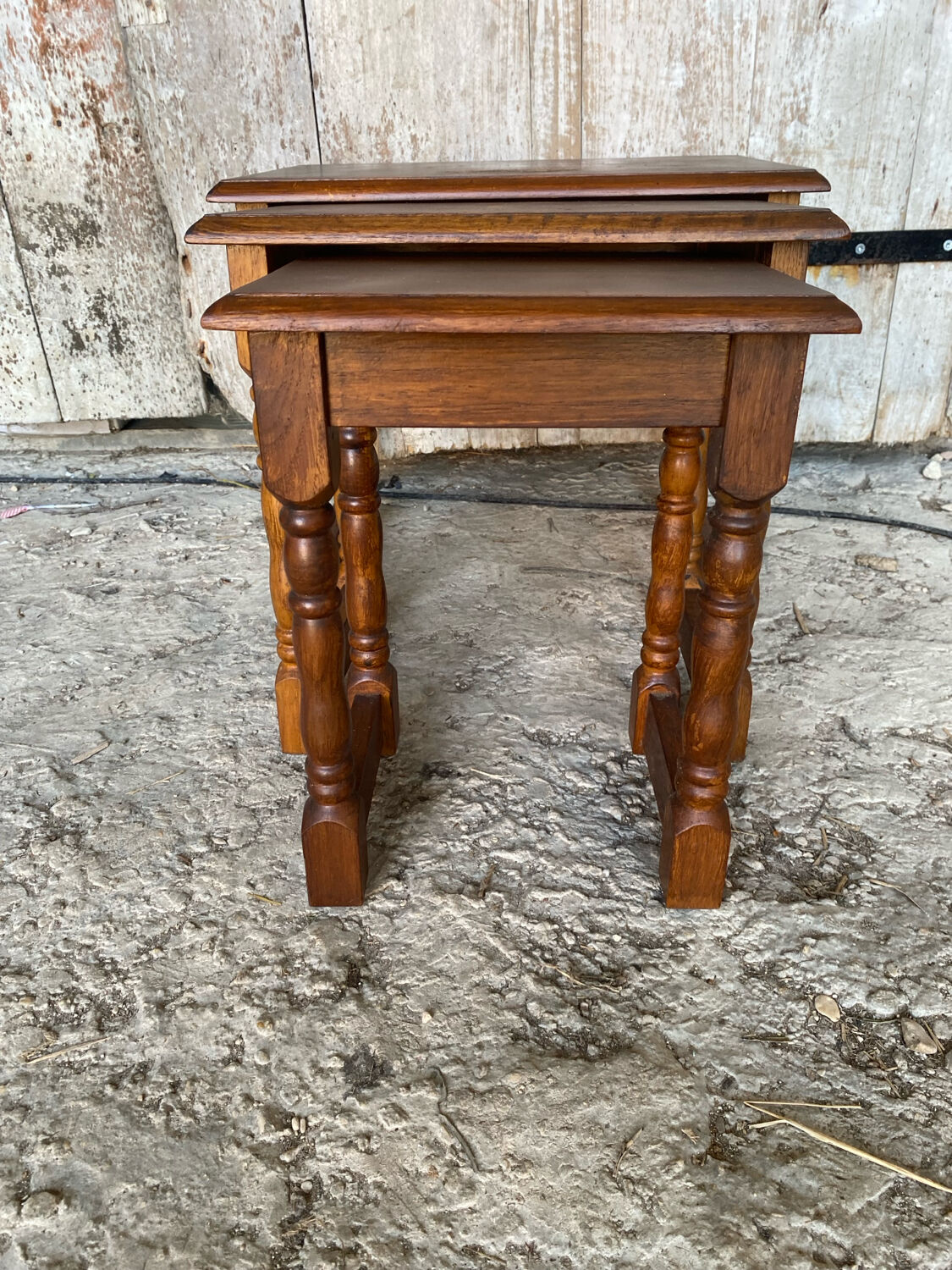 Set of 3 Vintage Turned Wood Nesting Tables