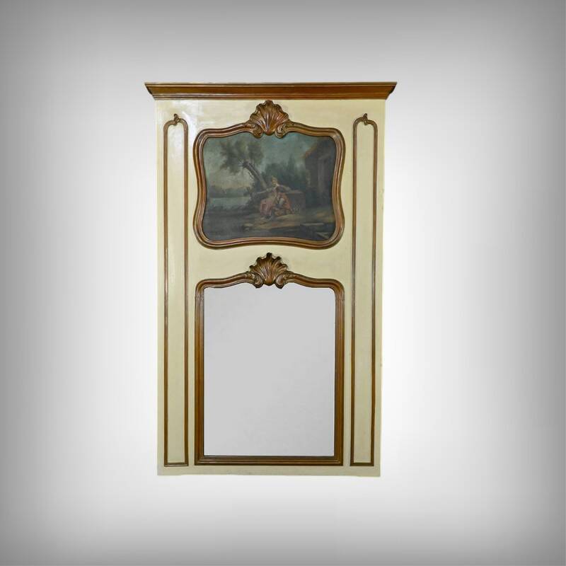 Painted Wooden Trumeau Mirror, Louis XV Style – Late 19th Century