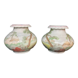 Pair of porcelain ball vases with cottage decor, late 19th century