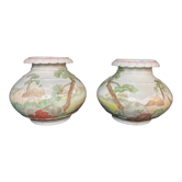 Paire de vases boule porcelaine décor chaumières fin XIXème