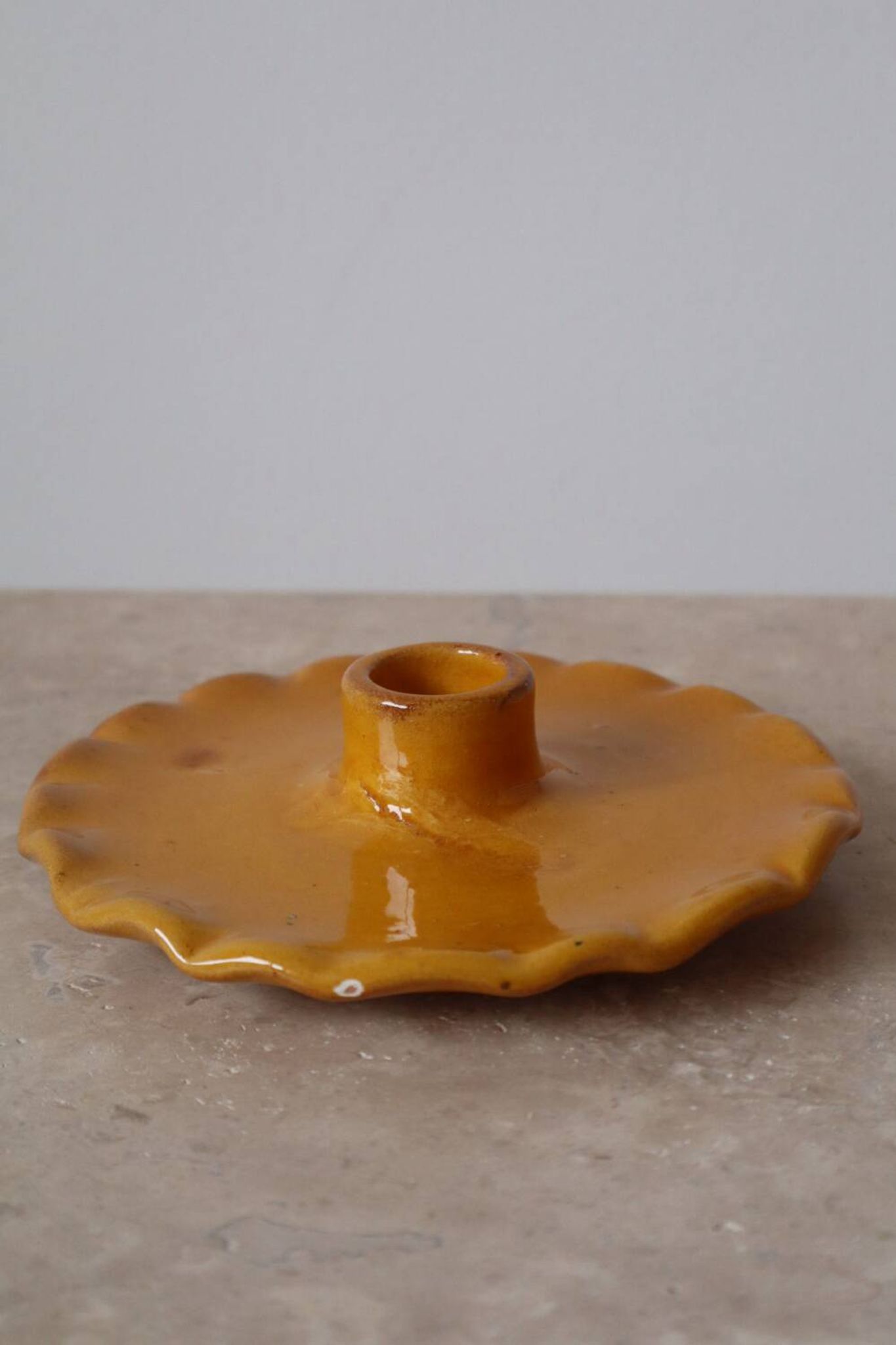 Ceramic candle holder serrated plate mustard yellow