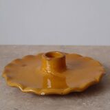 Bougeoir en céramique assiette dentelée jaune moutarde