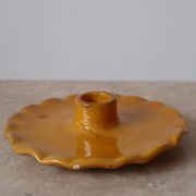 Ceramic candle holder serrated plate mustard yellow
