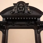 Large antique blackened wood carved cheval mirror
