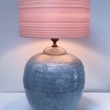 ceramic lamp in the shape of an XL pot, palm leaf decor, 80s