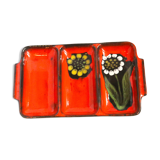 Plate 3 red compartments with flowers 60s, 70s