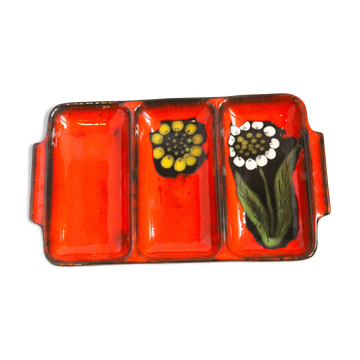 Plate 3 red compartments with flowers 60s, 70s