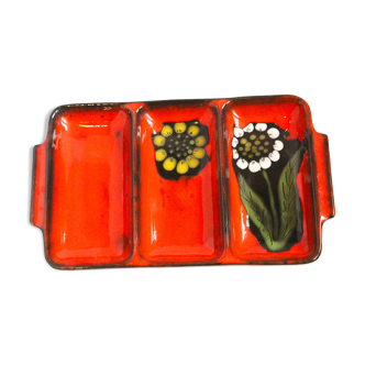Plate 3 red compartments with flowers 60s, 70s
