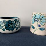 2 cups maja white and blue enamelled ceramic cups