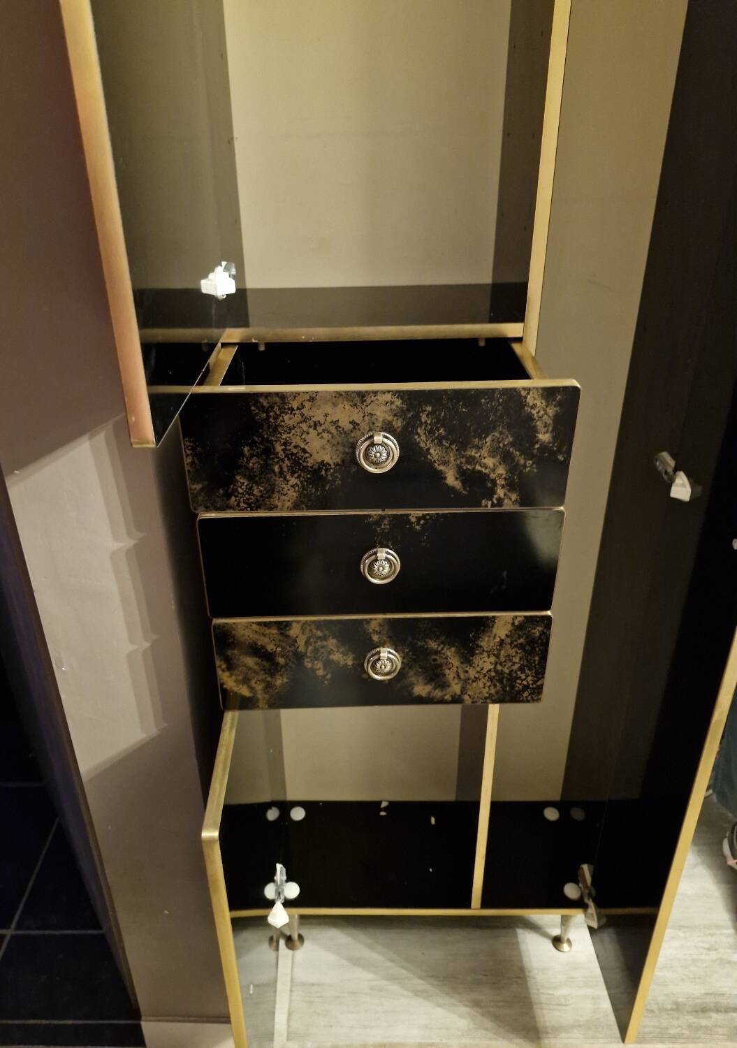 Black and gold lacquered Sanibloc furniture in the style of Maison Jansen, 1970