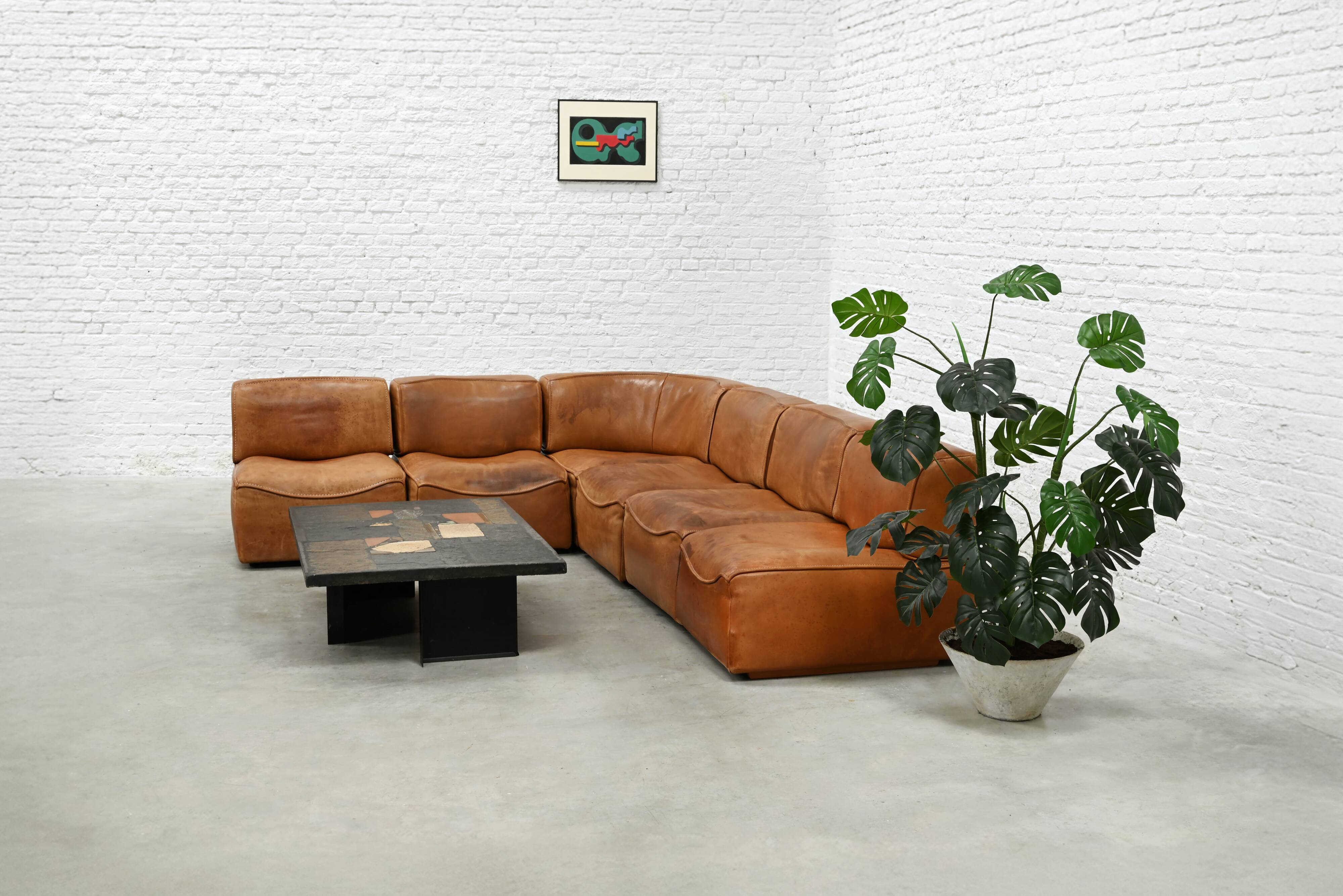 Modular canapé De Sede 'DS-15' in patinated cognac leather, Switzerland 1970
