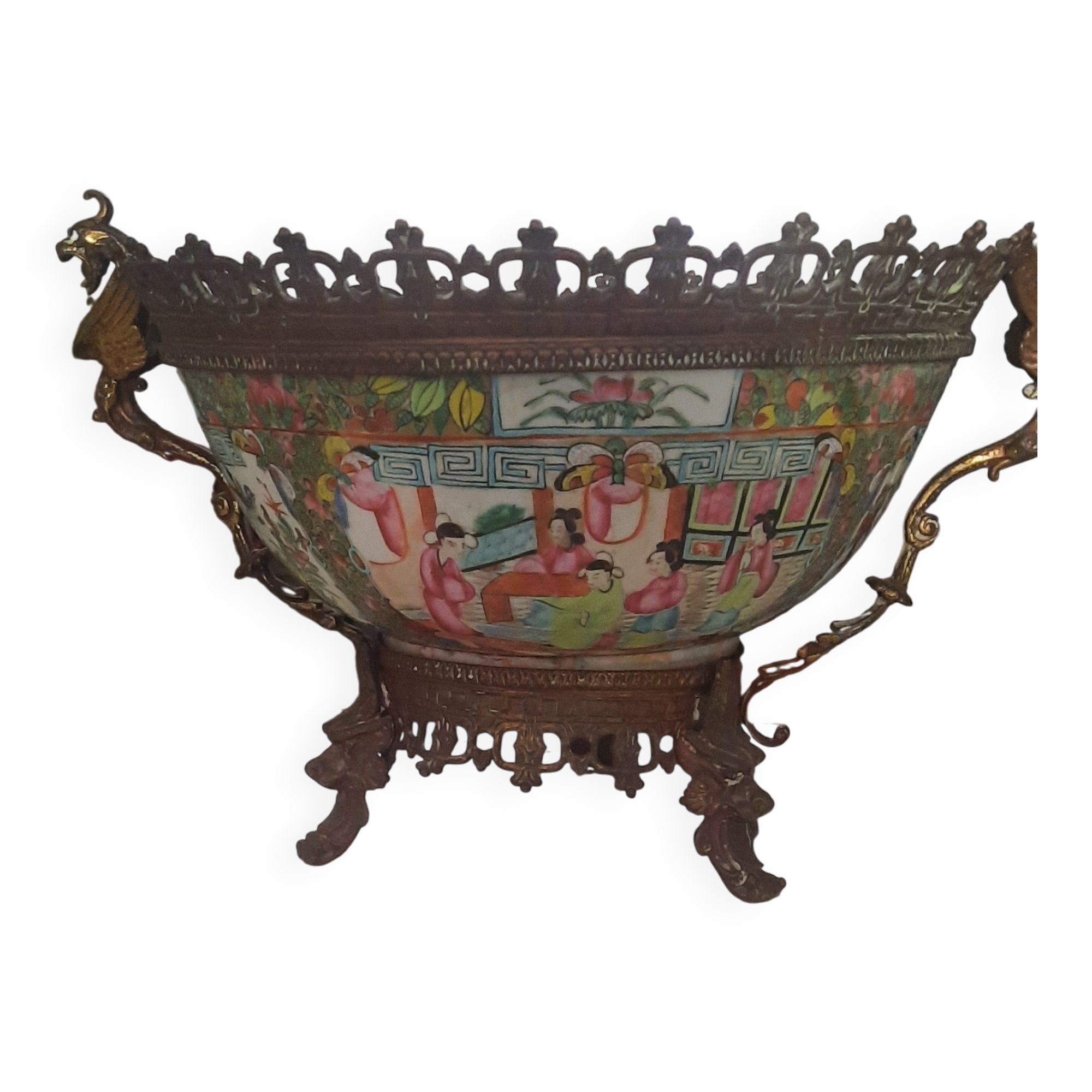 Chinese basin with a bronze frame
