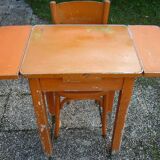 Table with extensions in wood and aluminum, ROC + 1 chair from the 50s
